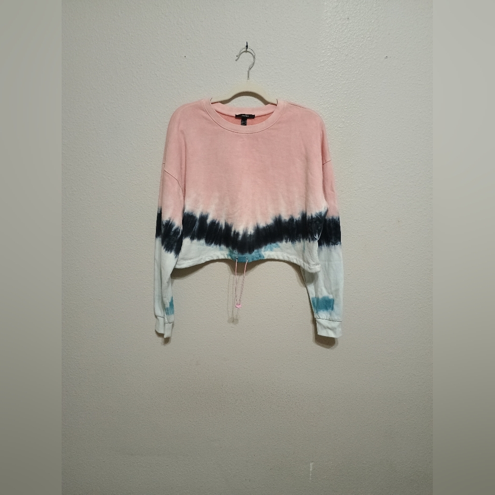 Forever 21 Pink and Black Tie-Dye Cropped Sweater